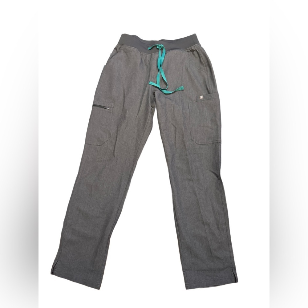 Figs Gray Women's Straight Leg Scrub Pants with Teal Accents Medium